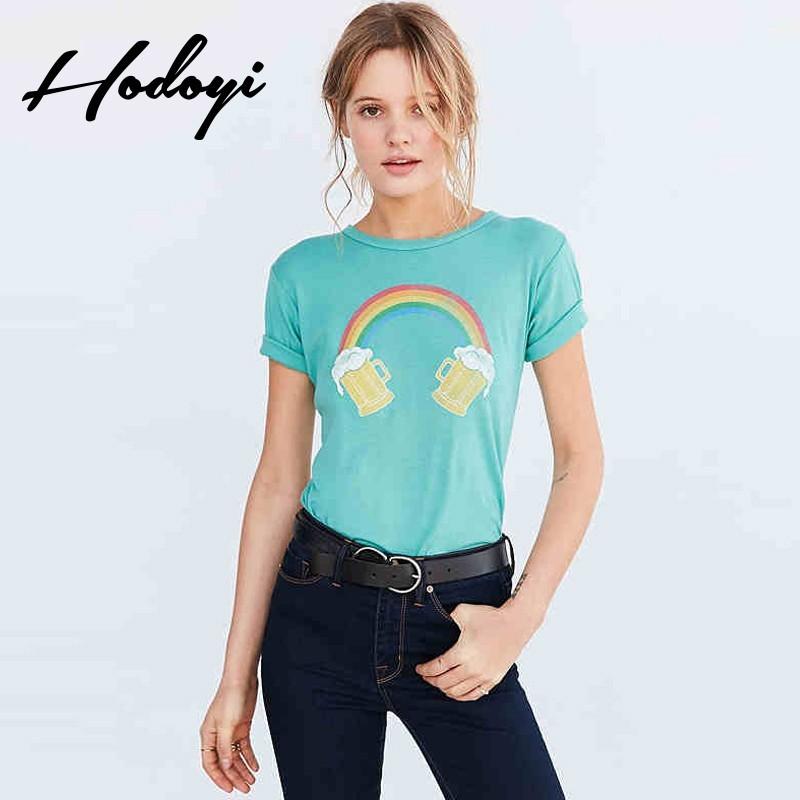 زفاف - Summer 2017 new stylish sweet dreams Rainbow print slim short sleeve t-shirt woman - Bonny YZOZO Boutique Store