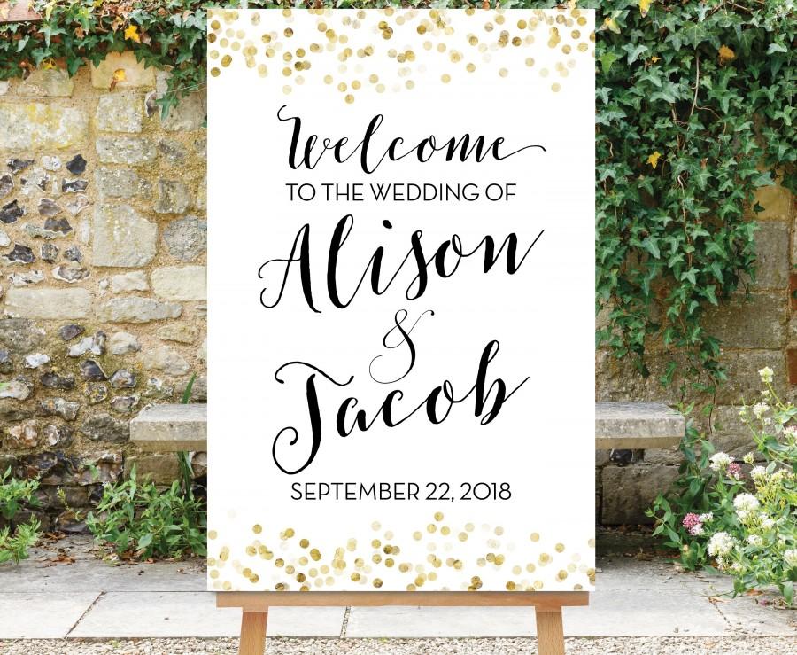 Wedding - Wedding Welcome Sign Black Gold Dots, Printable Large Wedding Sign, Gold Dots Wedding, Black and Gold Wedding Decor, Engagement, Giselle