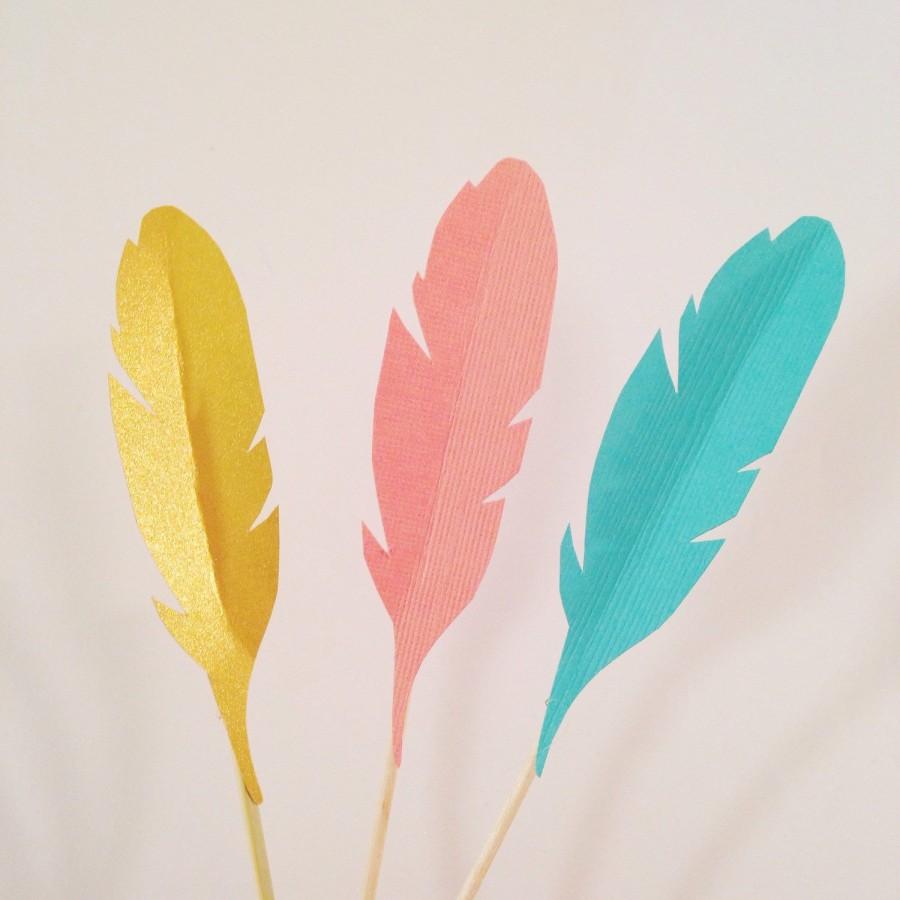 Hochzeit - Feather Cupcake Toppers - Wild One Birthday - Tribal Toppers - Boho Party Decor - Wild and Three - Tribal Theme - Bohemian