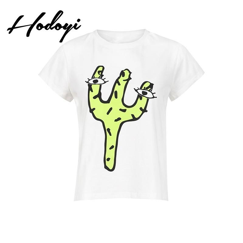 زفاف - Must-have Vogue Simple Printed Cartoon Cactus Eye Summer Short Sleeves T-shirt - Bonny YZOZO Boutique Store