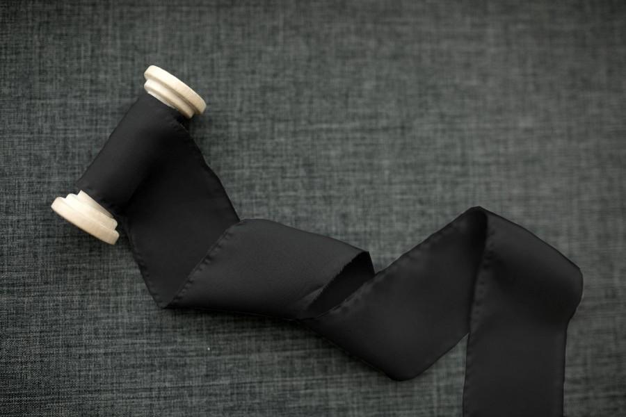 زفاف - Black Silk Ribbon; 100% Silk; Hand Ripped; Black Wedding bridal bouquet, invitations, favors, wedding photography styling