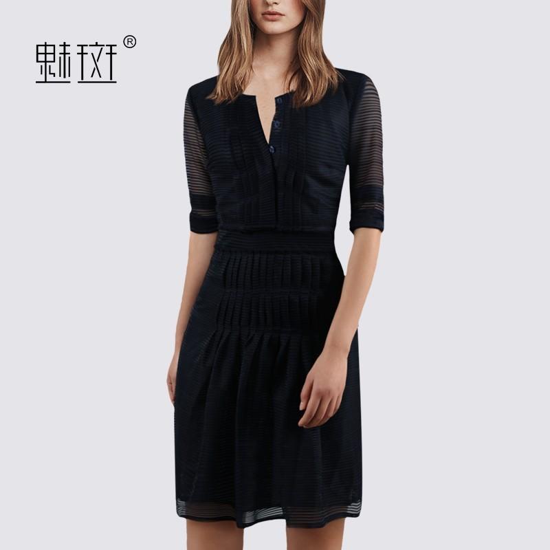 زفاف - Spring 2017 new women's plus size short sleeve pleated stitching frock dress - Bonny YZOZO Boutique Store