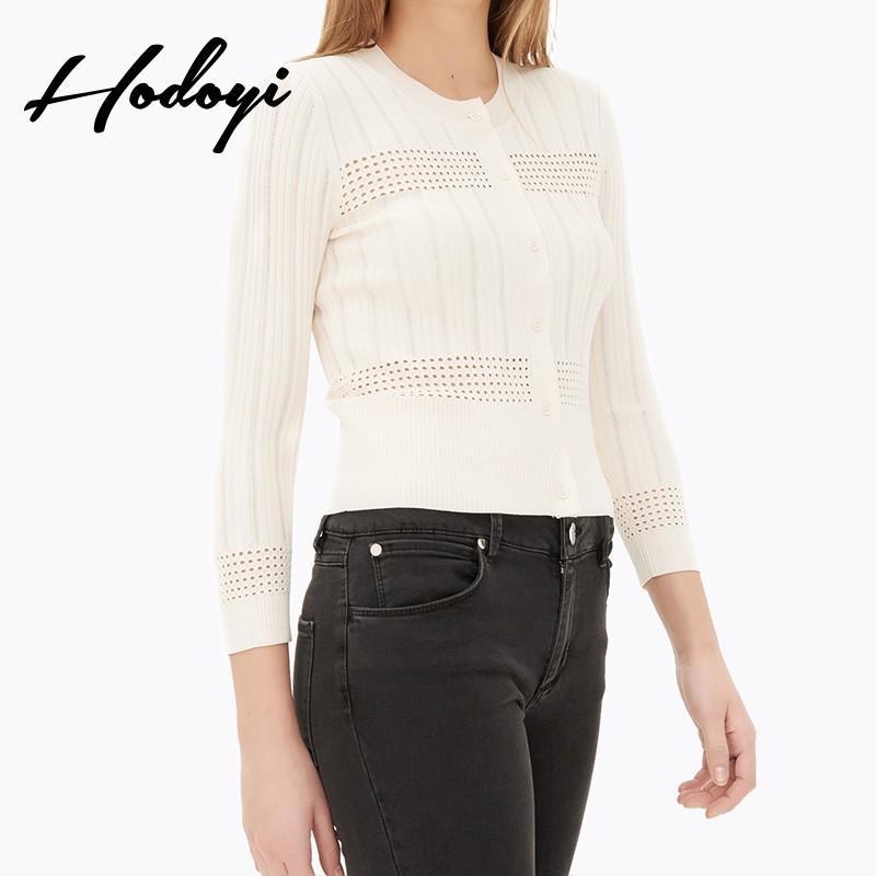 زفاف - Vogue Simple Hollow Out Slimming 3/4 Sleeves Jersey Fall Cardigan Sweater - Bonny YZOZO Boutique Store