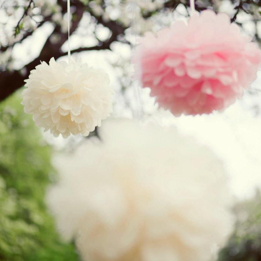 Wedding - Custom color paper pom pom Set - 12 large and 6 small tissue paper pompoms  - wedding party decorations / Bridal Baby Shower  / 1st Birthday