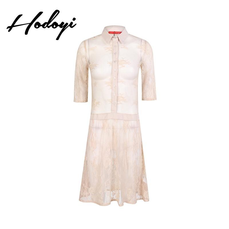 Wedding - Sexy Sweet Seen Through Slimming Polo Collar 3/4 Sleeves One Color Fall Lace Dress - Bonny YZOZO Boutique Store