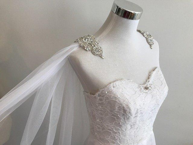 Wedding - Cape Veil w/ Rhinestone Appliques on Shoulders__ 108"W x 120" (3 meter) Long, Bridal Shoulder Veil, White/ Off White / Ivory (CV102)