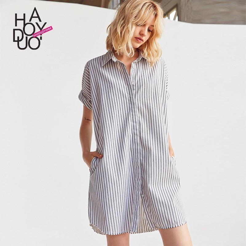زفاف - Vogue Simple Horizontal Stripped Summer Casual Short Sleeves Blouse Dress - Bonny YZOZO Boutique Store