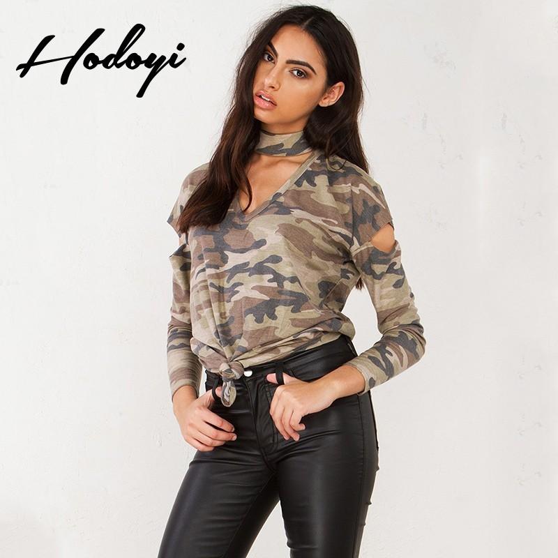 Wedding - Must-have Vogue Army MIlitary Style Printed Slimming V-neck Summer Casual 9/10 Sleeves T-shirt Top - Bonny YZOZO Boutique Store