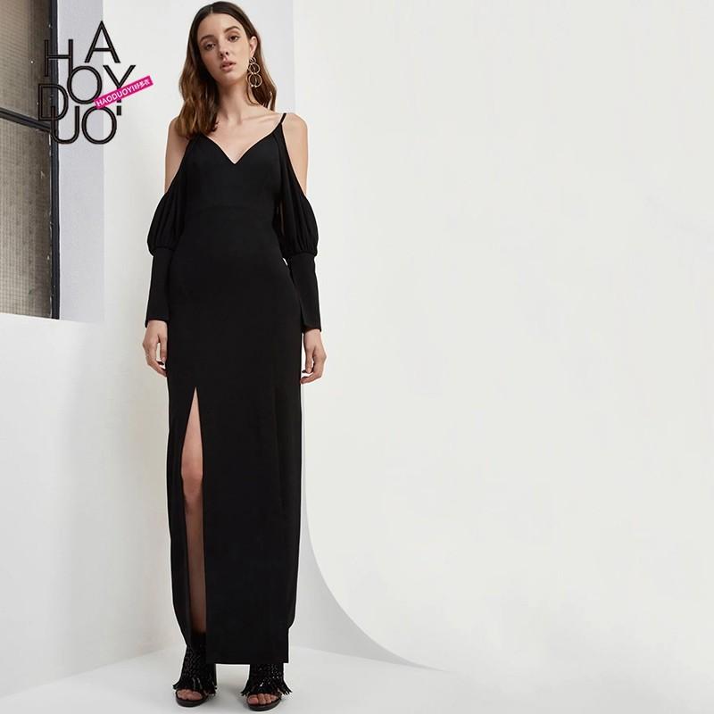 زفاف - Vogue Sexy Off-the-Shoulder One Color Fall Split Dress - Bonny YZOZO Boutique Store