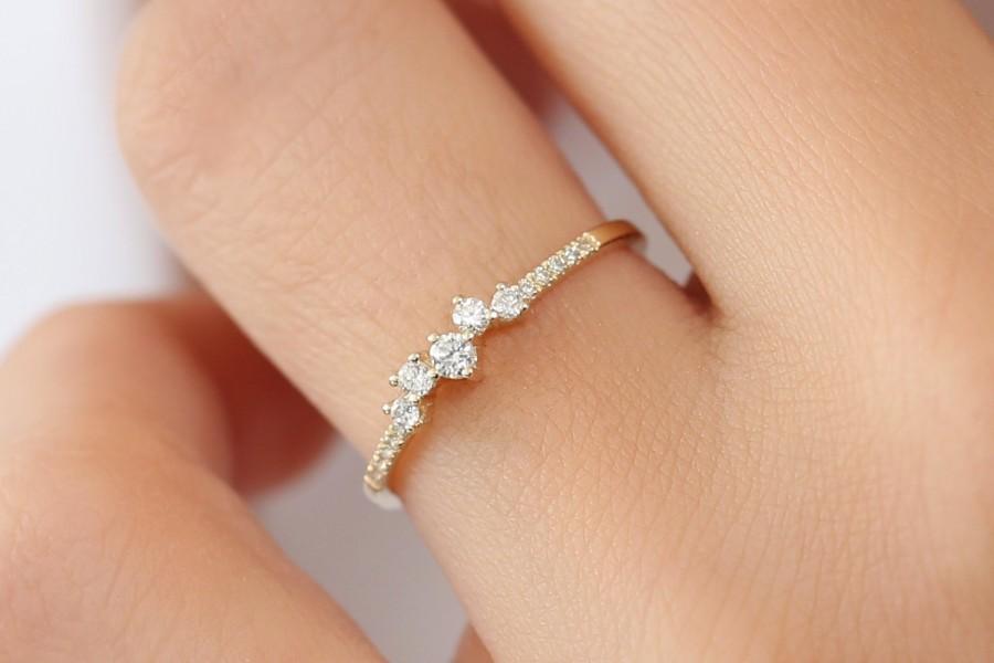 Wedding - Diamond Ring / 14k Gold Diamond Cluster Ring / Diamond Stackable Ring / Bridal Jewelry / Diamond Wedding Band / Graduation Gift