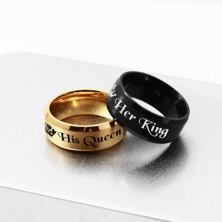 زفاف - His Queen Her King Ring Set Stainless Steel, Couples Rings, King Queen Ring, His Hers Couple Ring, Gift for Her, Queen King, Matching Rings