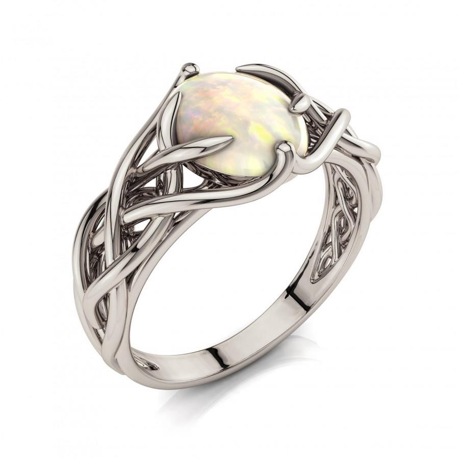 زفاف - Opal engagement ring, Celtic Engagement Ring, Braided Opal ring, Unique engagement ring, Filigree engagement ring, White Gold opal, 2051