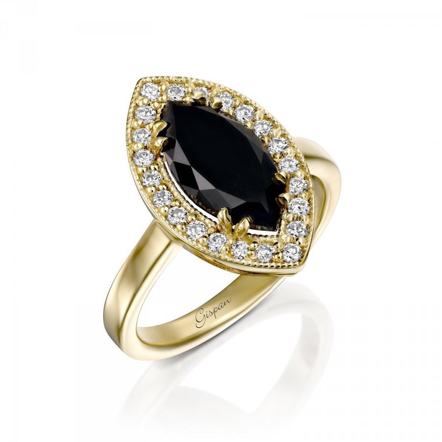 زفاف - Black Diamond Engagement Ring In 14k White Gold 2.00 Marquise Shape Diamond And White Diamonds, Antique Engagement Ring, Rings For Women