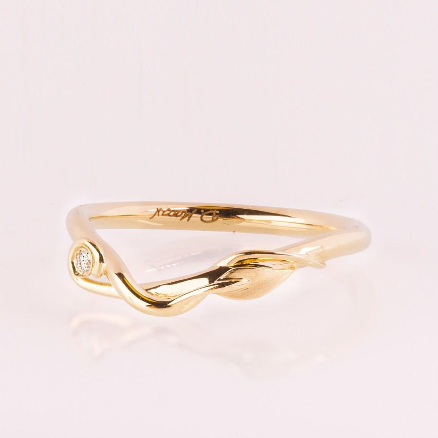Hochzeit - Leaves Diamond Ring, Leaf Wedding ring, 14K Gold and Diamond Wedding Ring, leaf ring, Elven Wedding Ring, leaves stacking ring, Leaf ring