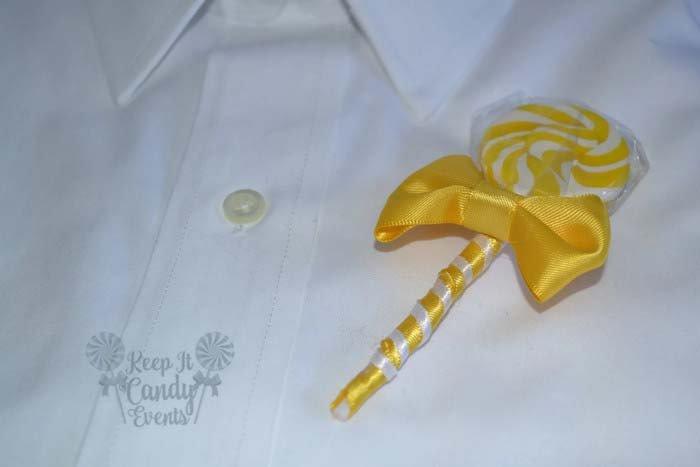 Mariage - Yellow Lollipop Candy Boutonniere, Yellow Wedding Boutonniere,Lollipop Boutonniere, Candy Boutonniere, Yellow Wedding Ideas, Yellow Wedding
