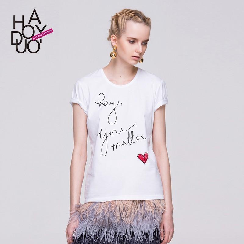 زفاف - Hey You simple leisure Matter heart-shaped letters printed slim short sleeve t-shirt woman - Bonny YZOZO Boutique Store