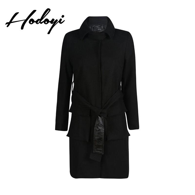 Wedding - Vogue Curvy One Color Fall Tie 9/10 Sleeves Wool Coat - Bonny YZOZO Boutique Store