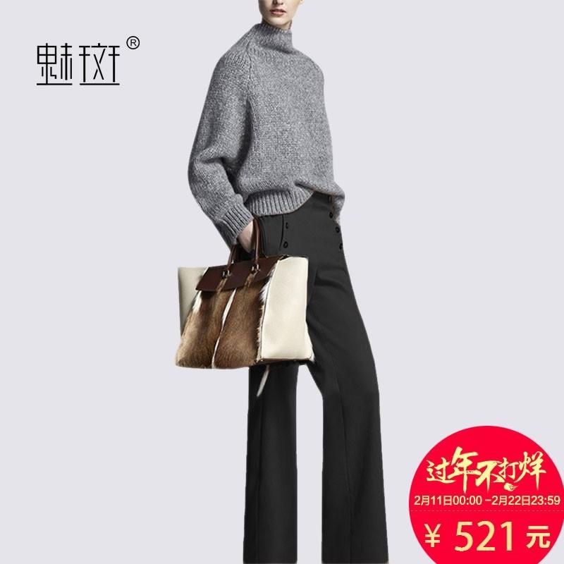 زفاف - Oversized Vogue Attractive High Neck Outfit Twinset Wide Leg Pant Long Trouser Sweater - Bonny YZOZO Boutique Store