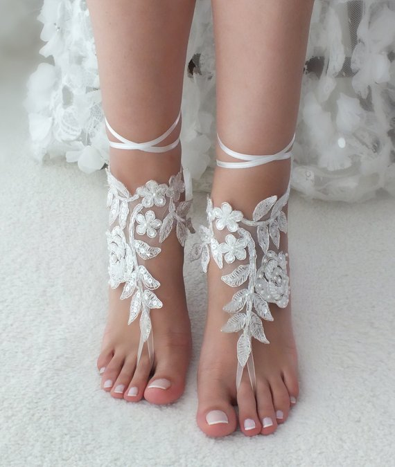 Wedding - Ivory barefoot sandals, Lace barefoot sandals, Wedding anklet, Beach wedding barefoot sandals, Bridal sandals, Bridesmaid gift, Beach Shoes