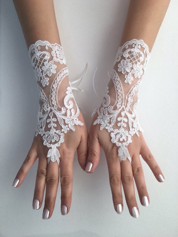 Wedding - Ivory Wedding Gloves, Long Ivory lace gloves, Handmade gloves, Ivory bride glove bridal gloves lace gloves fingerless gloves