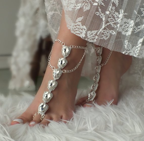 Hochzeit - Gold or silver crystal barefoot sandals bridal anklet Beach wedding barefoot sandal foot accessories Bridal jewelry Bridesmaid gift