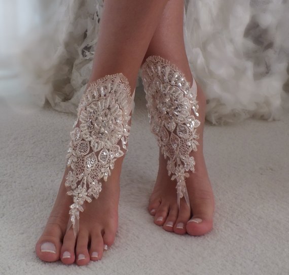 Wedding - Blush barefoot sandals, Lace barefoot sandals, Wedding anklet, Beach wedding barefoot sandals, Bridal sandals, Bridesmaid gift, Beach Shoes