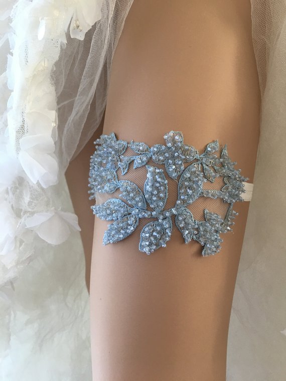 Свадьба - Blue Wedding Garter Blue bridal garter, Bridal Gift Garter Crystal Beaded garter lace garter Rustic Garter toss Garter