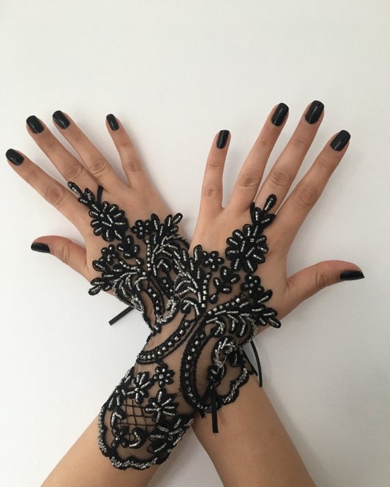 Свадьба - Wedding Gloves, Bridal Gloves, Black lace gloves, Handmade gloves, Goth bride glove bridal gloves lace gloves fingerless gloves, Steampunk