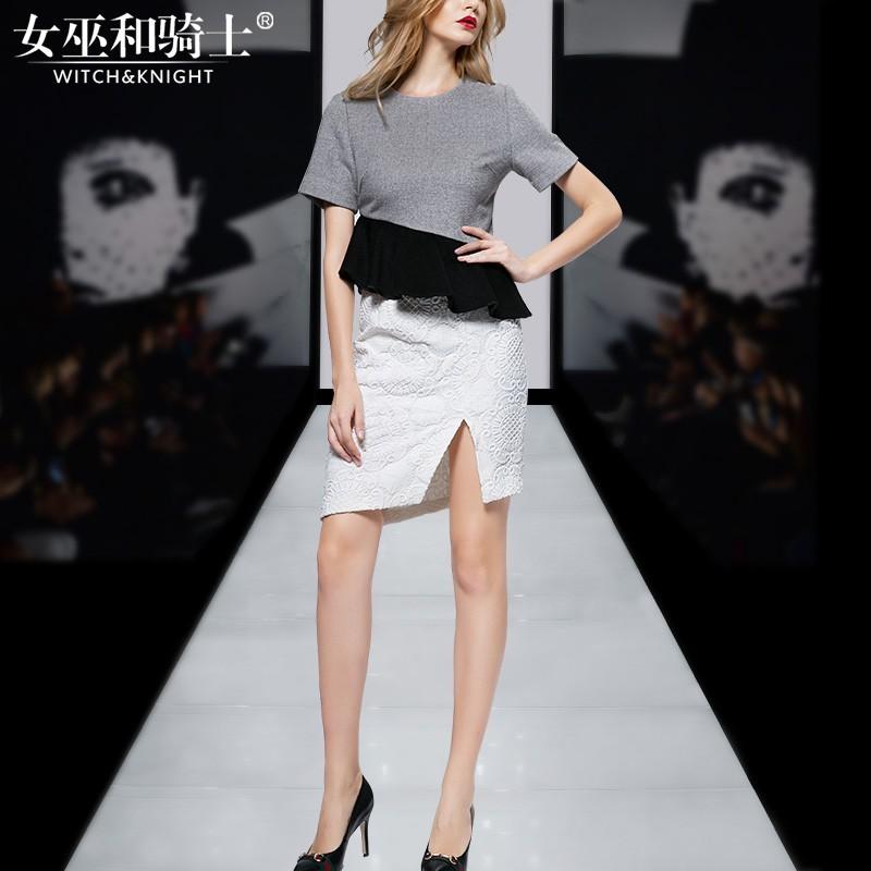 زفاف - Asymmetrical Split Front Sheath Summer Short Sleeves Split Outfit Twinset Skirt Top - Bonny YZOZO Boutique Store