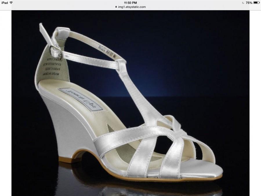 Свадьба - Wedding Shoes - T Strap Wedge Sandal- Custom Colors- PBTU2.5 Women's Bridal Wedge Shoes