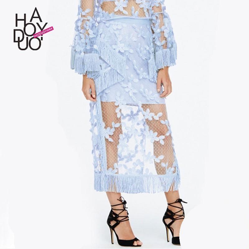زفاف - 2017 spring Women's new Vogue sexy lace tassels slit Sheath skirt - Bonny YZOZO Boutique Store