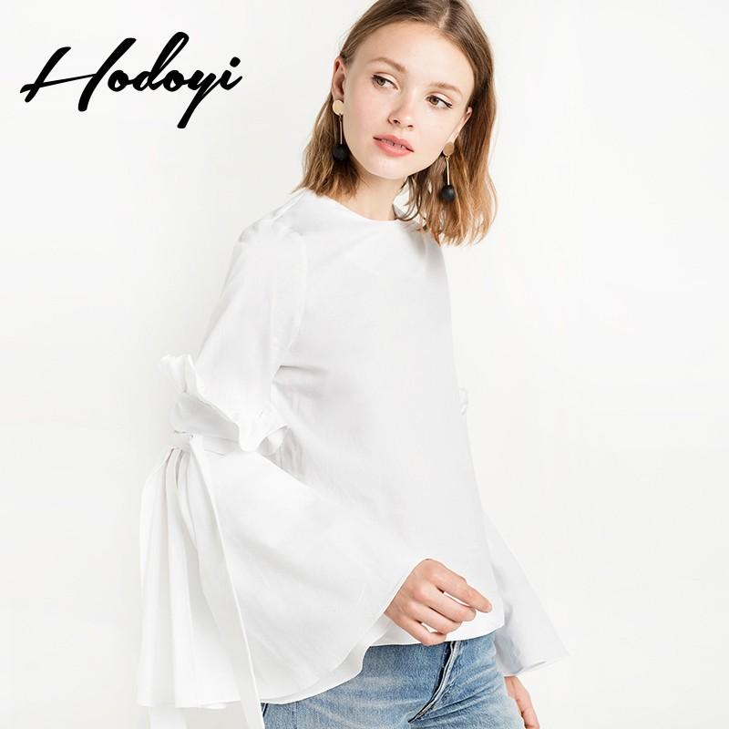 Hochzeit - Oversized Student Style Flare Sleeves Scoop Neck Lace Up 9/10 Sleeves Blouse Top - Bonny YZOZO Boutique Store