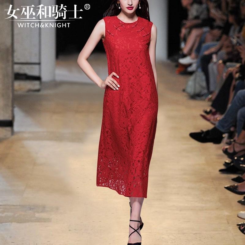 زفاف - Vogue Slimming Scoop Neck Sleeveless One Color Summer Lace Dress - Bonny YZOZO Boutique Store