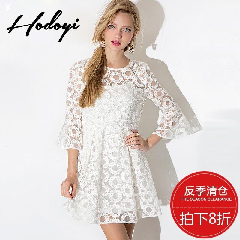 Mariage - Sexy Seen Through Split Front Flare Sleeves Summer Lace Dress - Bonny YZOZO Boutique Store
