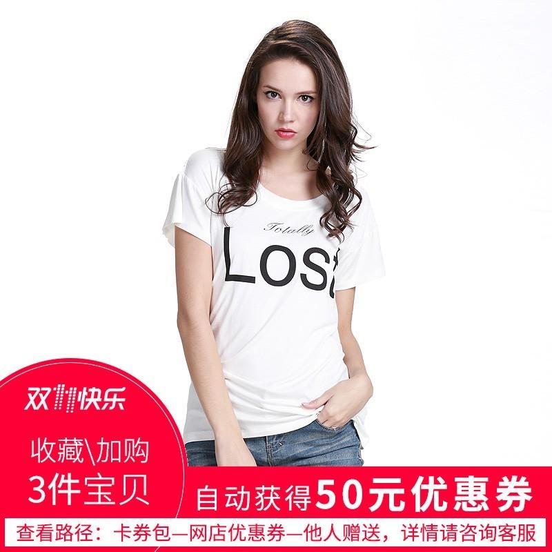 Mariage - Must-have Vogue Student Style Printed Slimming Scoop Neck Alphabet White Casual Short Sleeves T-shirt Top - Bonny YZOZO Boutique Store