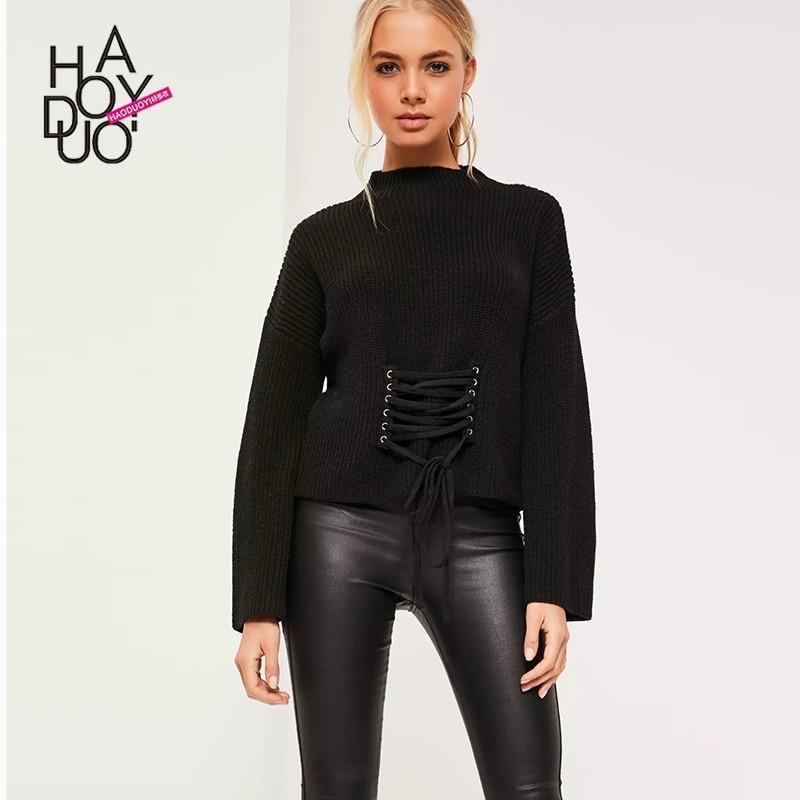 زفاف - Must-have Vogue One Color Fall Tie 9/10 Sleeves Sweater - Bonny YZOZO Boutique Store