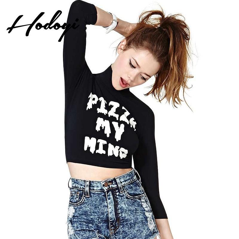 Mariage - 2017 summer new women's sexy navel-baring the letters printed base shirt turtle neck cropped sleeve t-shirt - Bonny YZOZO Boutique Store