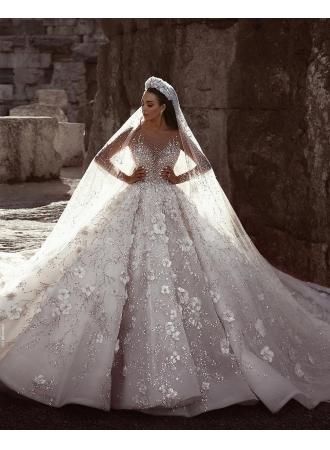 Mariage - Luxus Brautkleider Mit Ärmel A Linie Spitze Hochzeitskleider Kristal Modellnummer: BC0151
