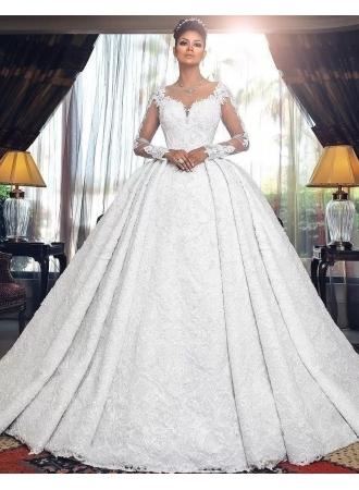 Wedding - Luxury Brautkleider A Linie Spitze Hochzeitskleider Mit Ärmel Modellnummer: XY301