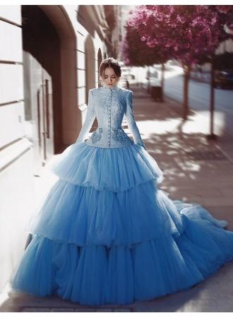 Свадьба - Vintage Brautkleider Frabig Blau Hochzeitskleider Spitz Mit Ärmel Modellnummer: XY274