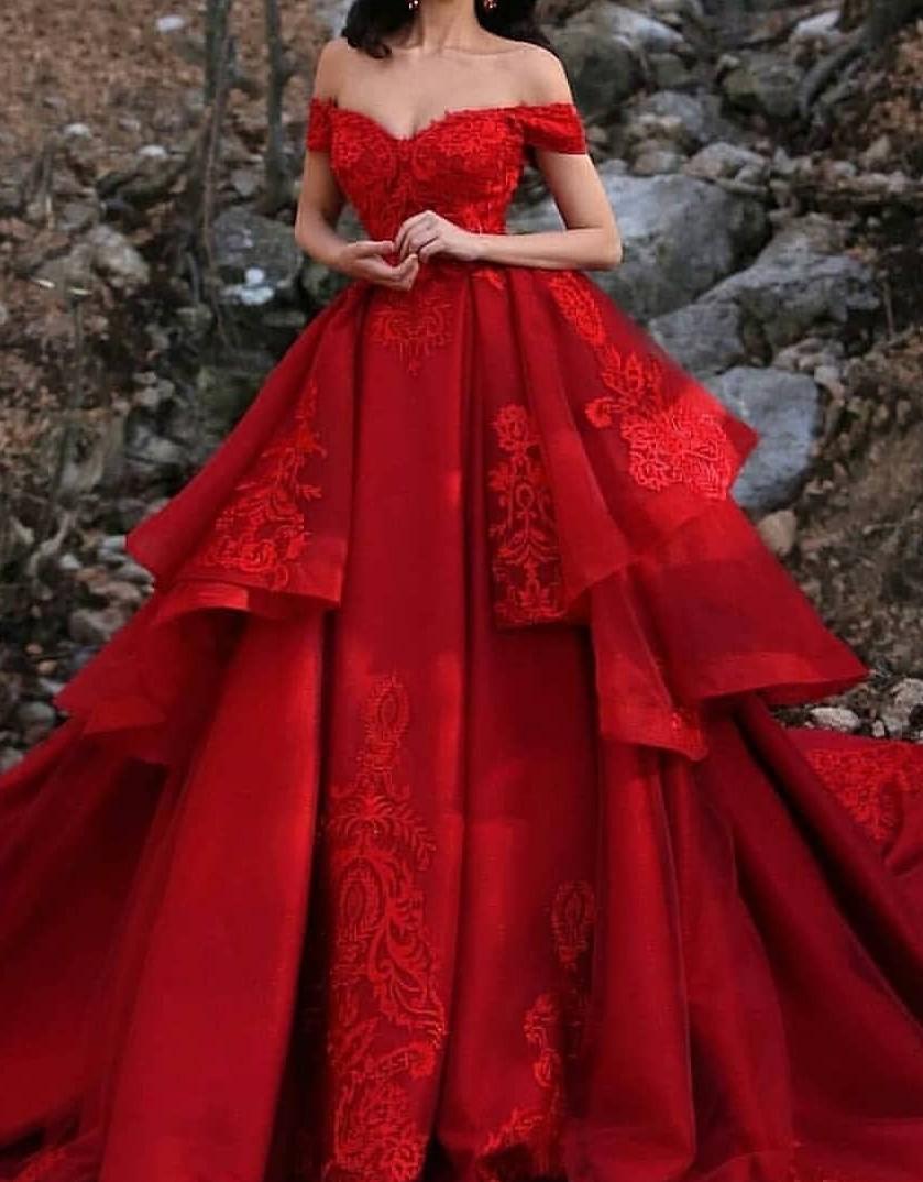 زفاف - Luxus Hochzeitskleider Rot A Linie Spitze Brautkleider Günstig Online Modellnummer: XY276