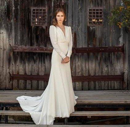 Wedding - Classic and Elegant Long Sleeve Wedding Dress, Deep V, Custom Made, Bridal, Gown, Chiffon, Boho, Bohemian, Vintage Style