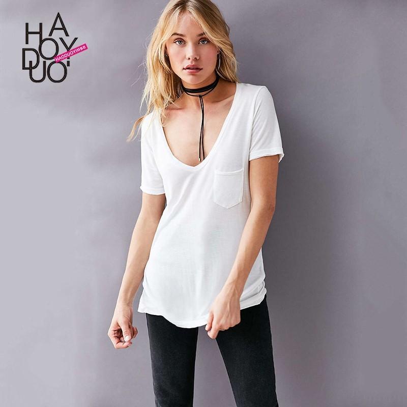 Wedding - Must-have Oversized Sexy V-neck One Color Summer Short Sleeves T-shirt - Bonny YZOZO Boutique Store
