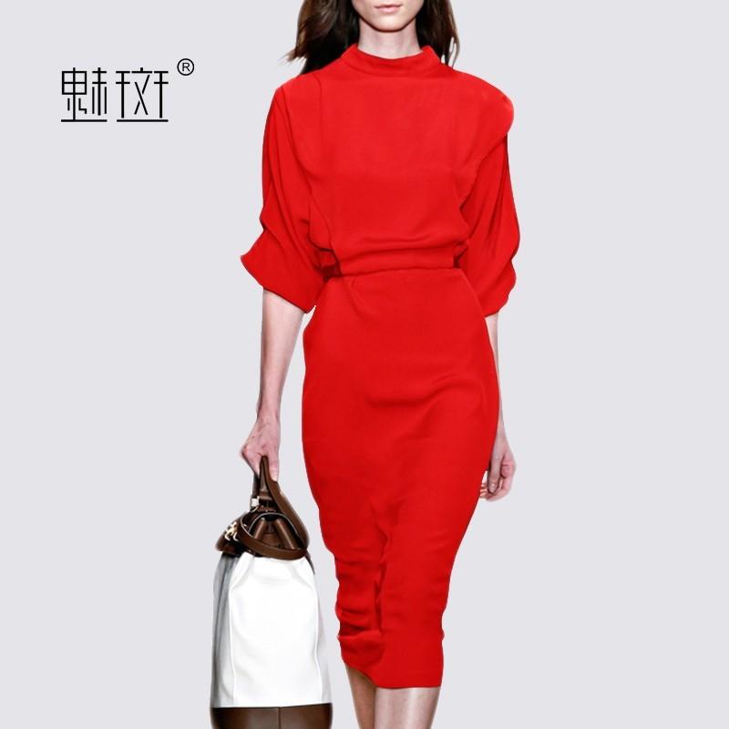 زفاف - 2017 summer new women's temperament slim step skirt red bat sleeve chiffon dress long bi-fold wallets - Bonny YZOZO Boutique Store