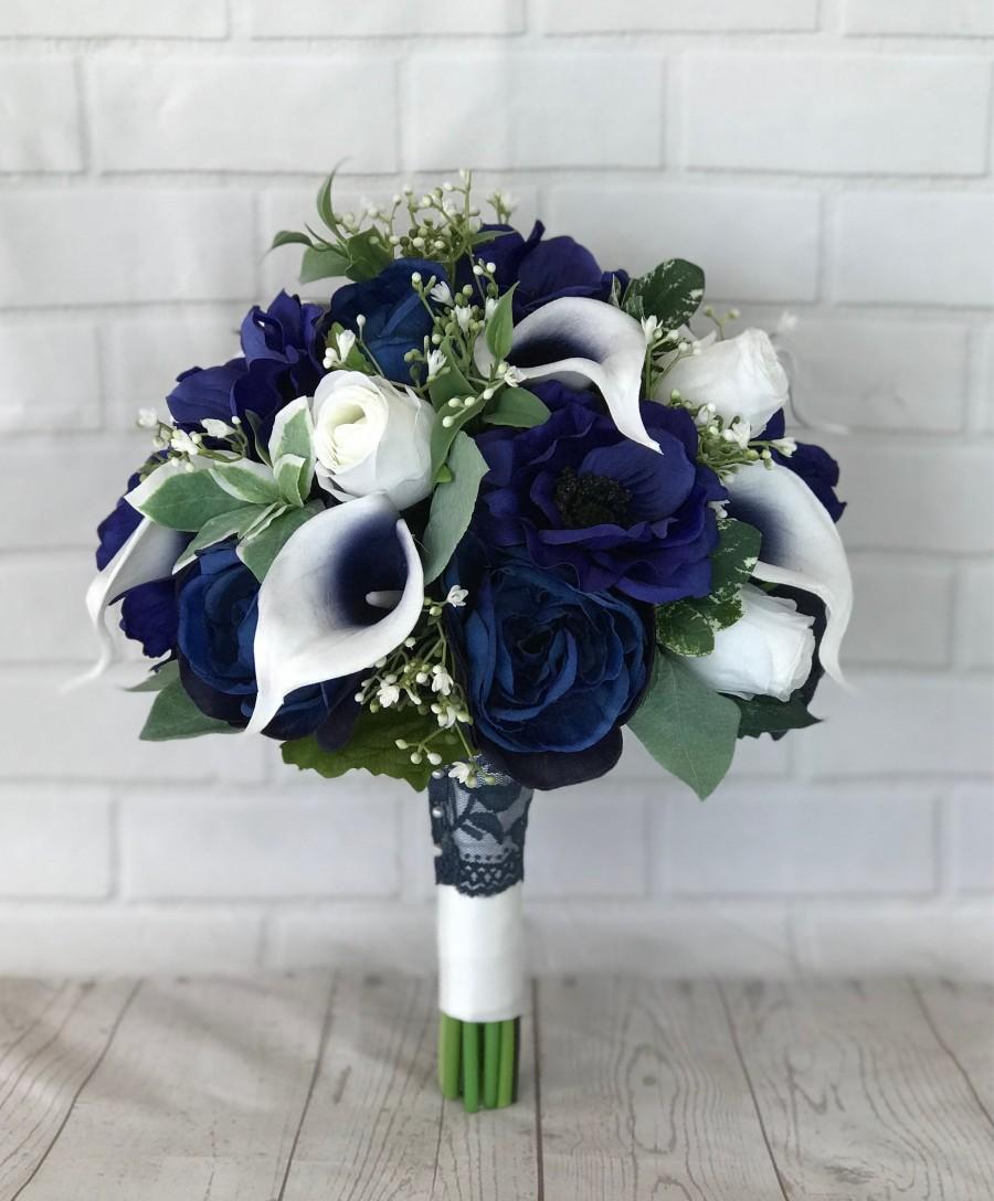 Свадьба - Navy bridal bouquet,Wedding bouquet,Bridal bouquet,Navy wedding flowers,Silk flowers,Wedding accessories,Calla lily bouquet,Something Blue