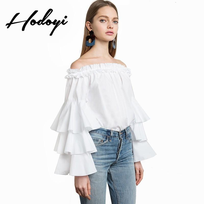 Wedding - School Style Vogue Sexy Sweet Frilled Sleeves Bateau Off-the-Shoulder Summer Blouse - Bonny YZOZO Boutique Store