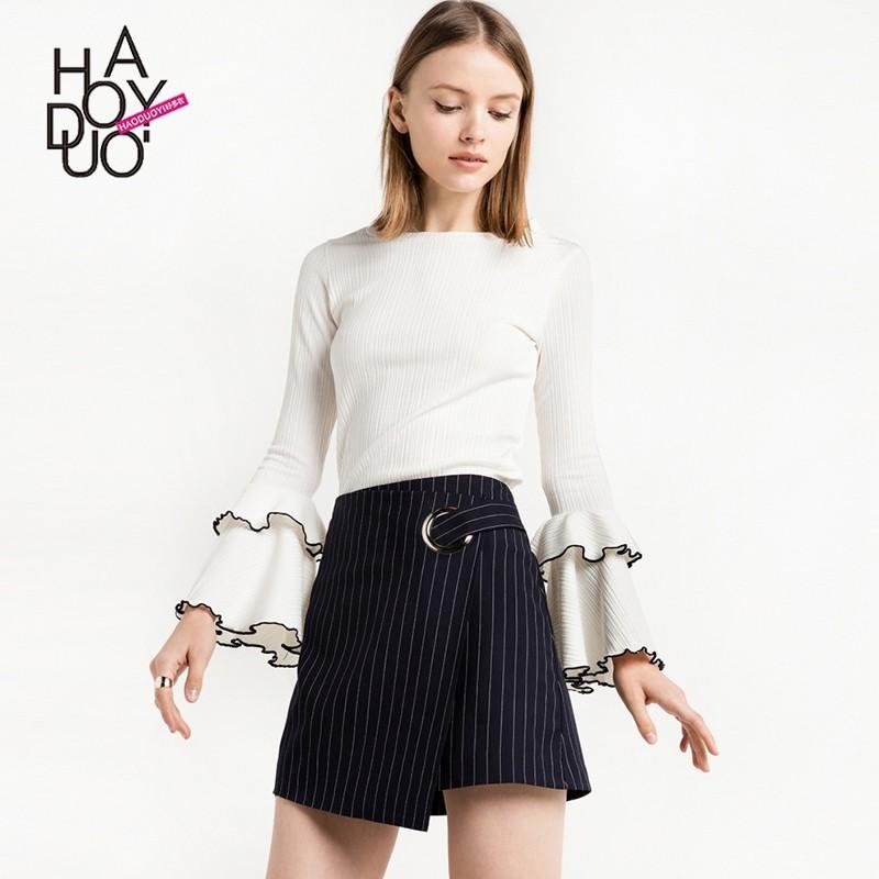 زفاف - Vogue Sweet Flare Sleeves One Color Knitted Sweater Sweater Basics - Bonny YZOZO Boutique Store