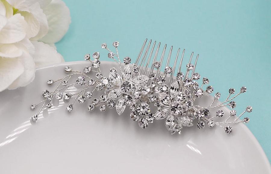 Wedding - Swarovski Crystal Comb, Large Wedding Hair Comb, Handmade Wedding Comb, Crystal Bridal Comb, Flora Crystal Hair Comb