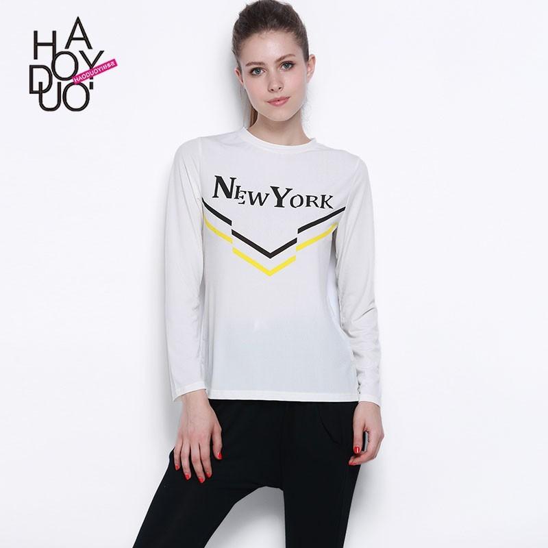 زفاف - Vogue Printed Scoop Neck Alphabet Fall Casual 9/10 Sleeves T-shirt - Bonny YZOZO Boutique Store