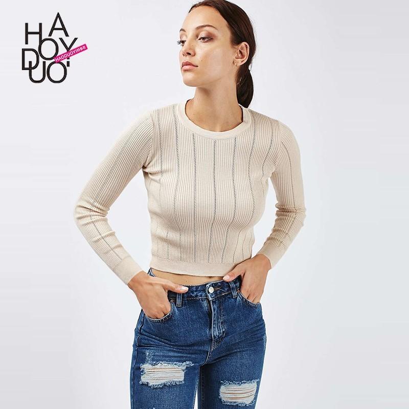 زفاف - Vogue Simple Slimming Jersey Horizontal Stripped One Color Fall Sweater - Bonny YZOZO Boutique Store